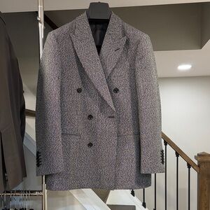 Women’s oversized Double-Breasted Tweed Blazer in black/white - 100% wool